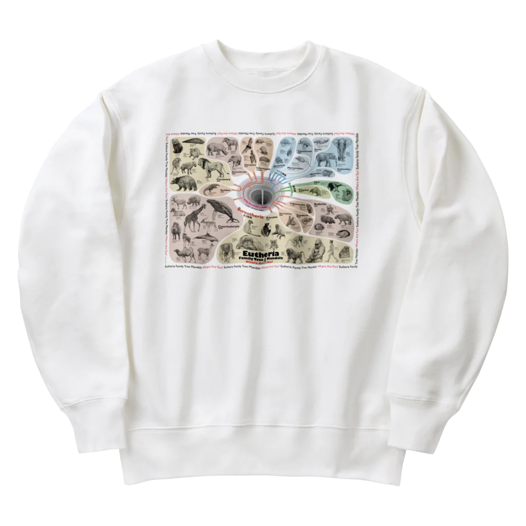 キウイラボの系統樹マンダラ【真獣類編】オリジナルグッズ Heavyweight Crew Neck Sweatshirt