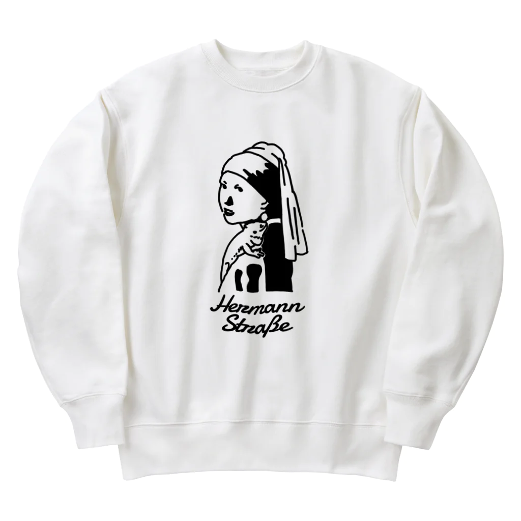 HermannStrasseのイラスト絵画：フェルメールとフトアゴヒゲトカゲ Heavyweight Crew Neck Sweatshirt