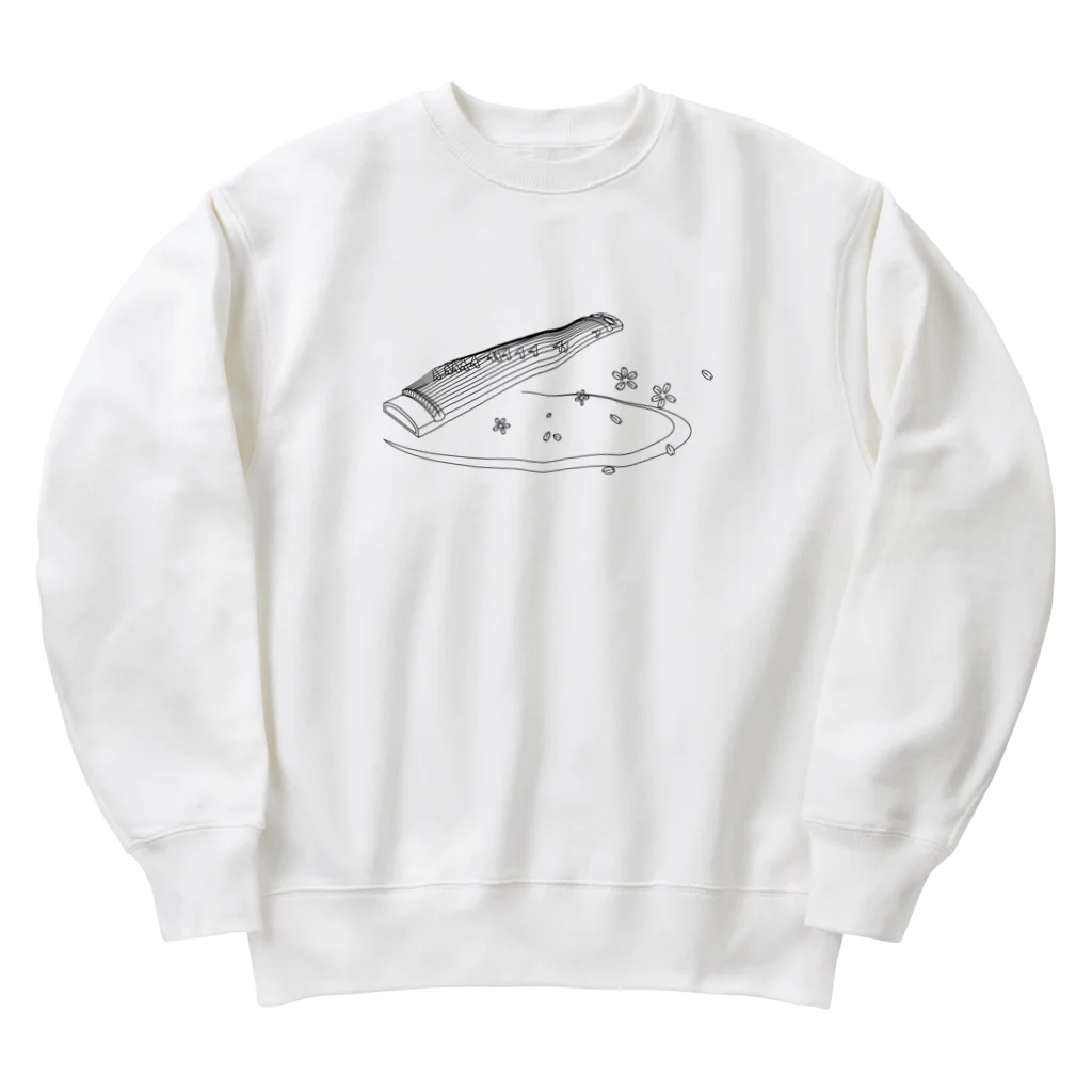 箏譜職人 織姫の箏と桜（黒線） Heavyweight Crew Neck Sweatshirt