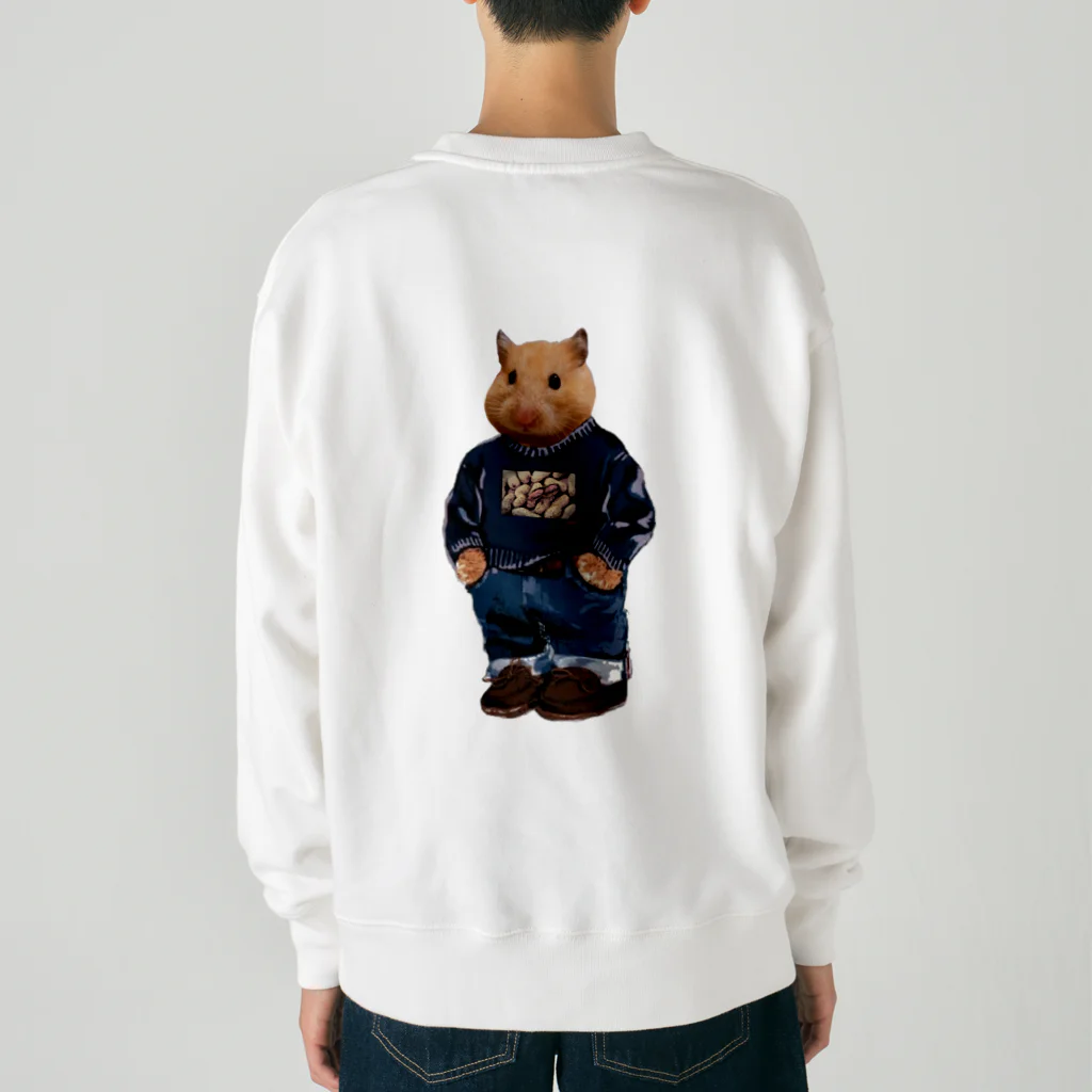 ことぷん の こぜにかせぎのはとふろーれん背面 Heavyweight Crew Neck Sweatshirt