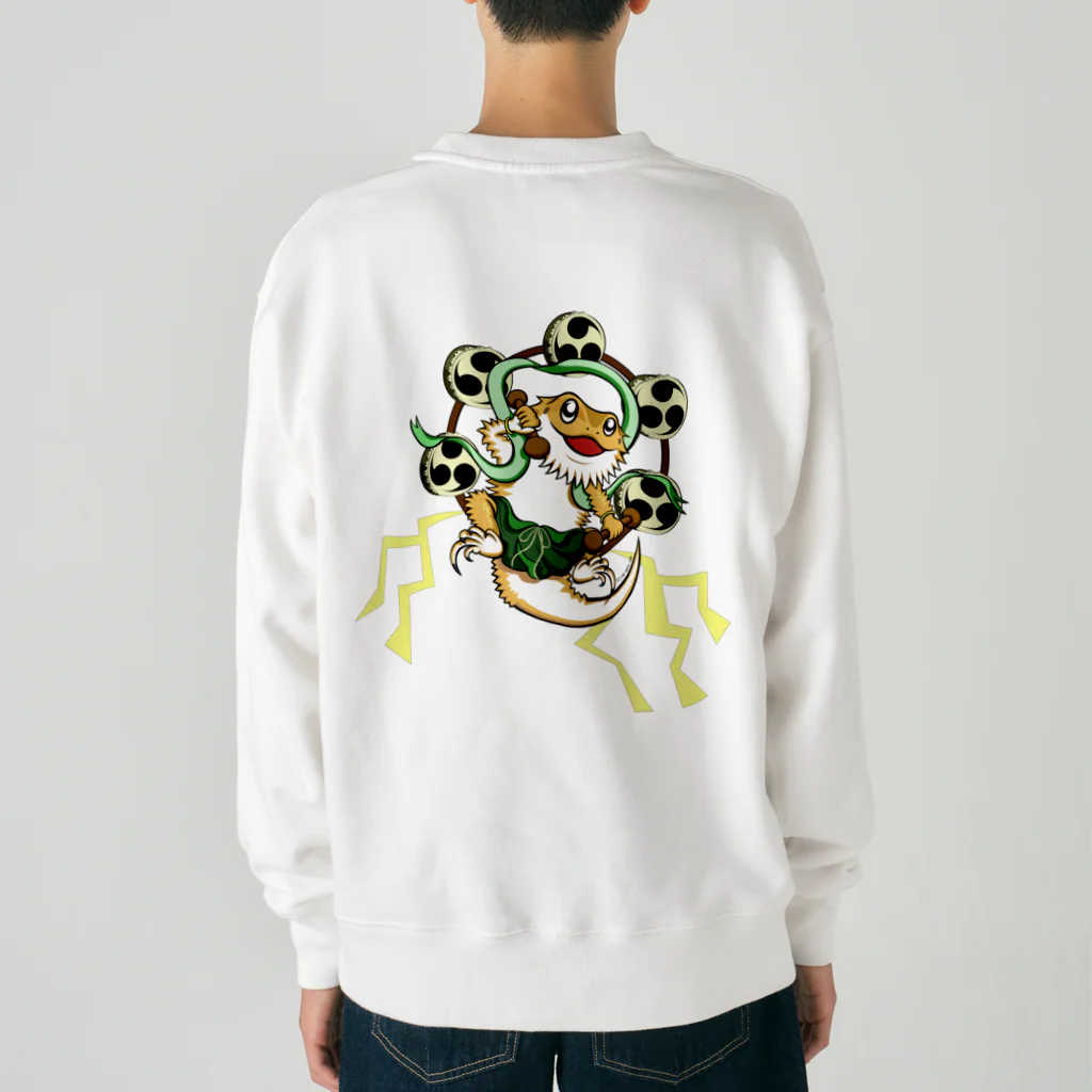 もむのふの爬虫類グッズやさんの雷神フトアゴちゃんバック両面 Heavyweight Crew Neck Sweatshirt