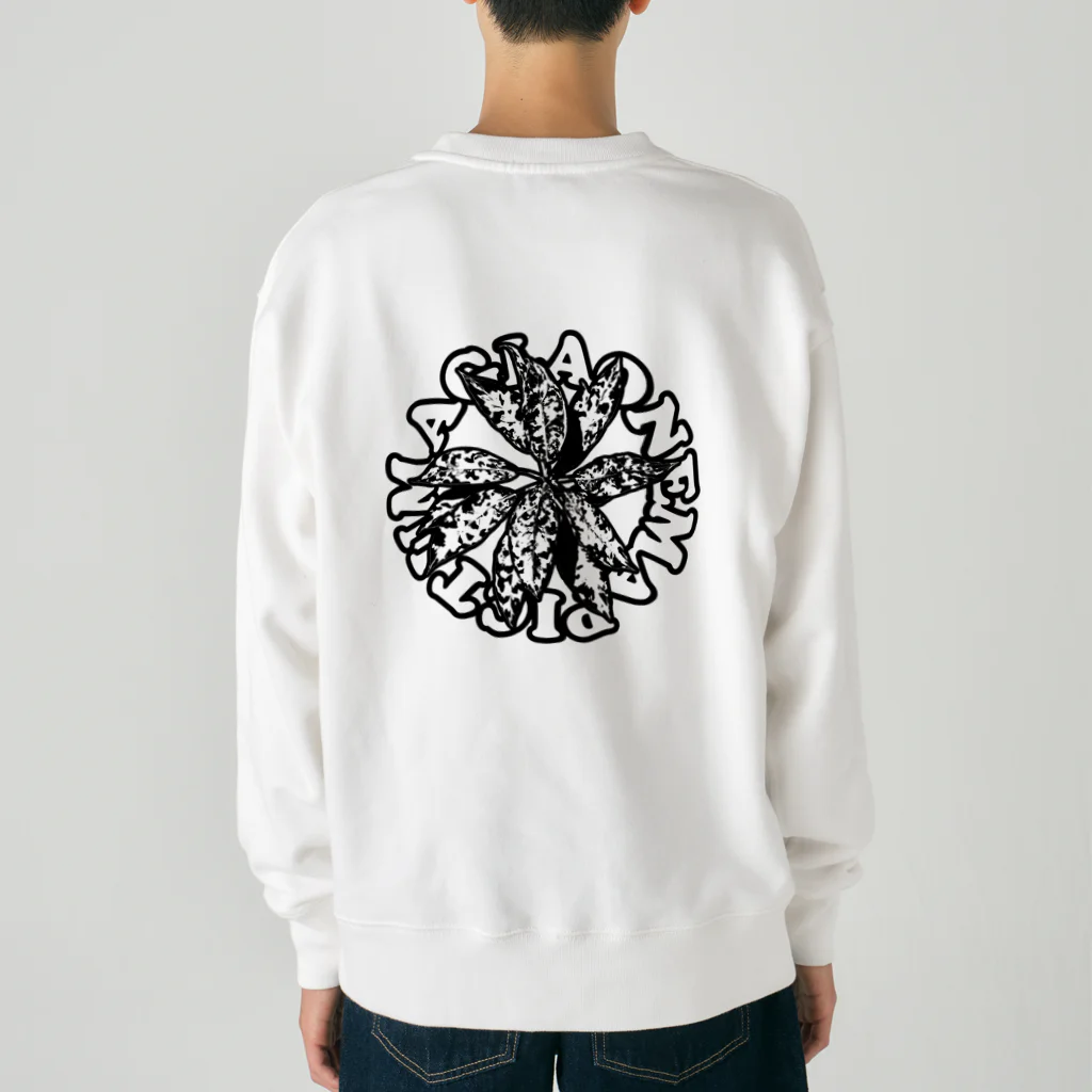 熱帯デザイン.com@SUZURIの【サークルロゴ2】AGLAONEMA PICTUM　モノクロ（アグラオネマピクタム）BLACK Heavyweight Crew Neck Sweatshirt