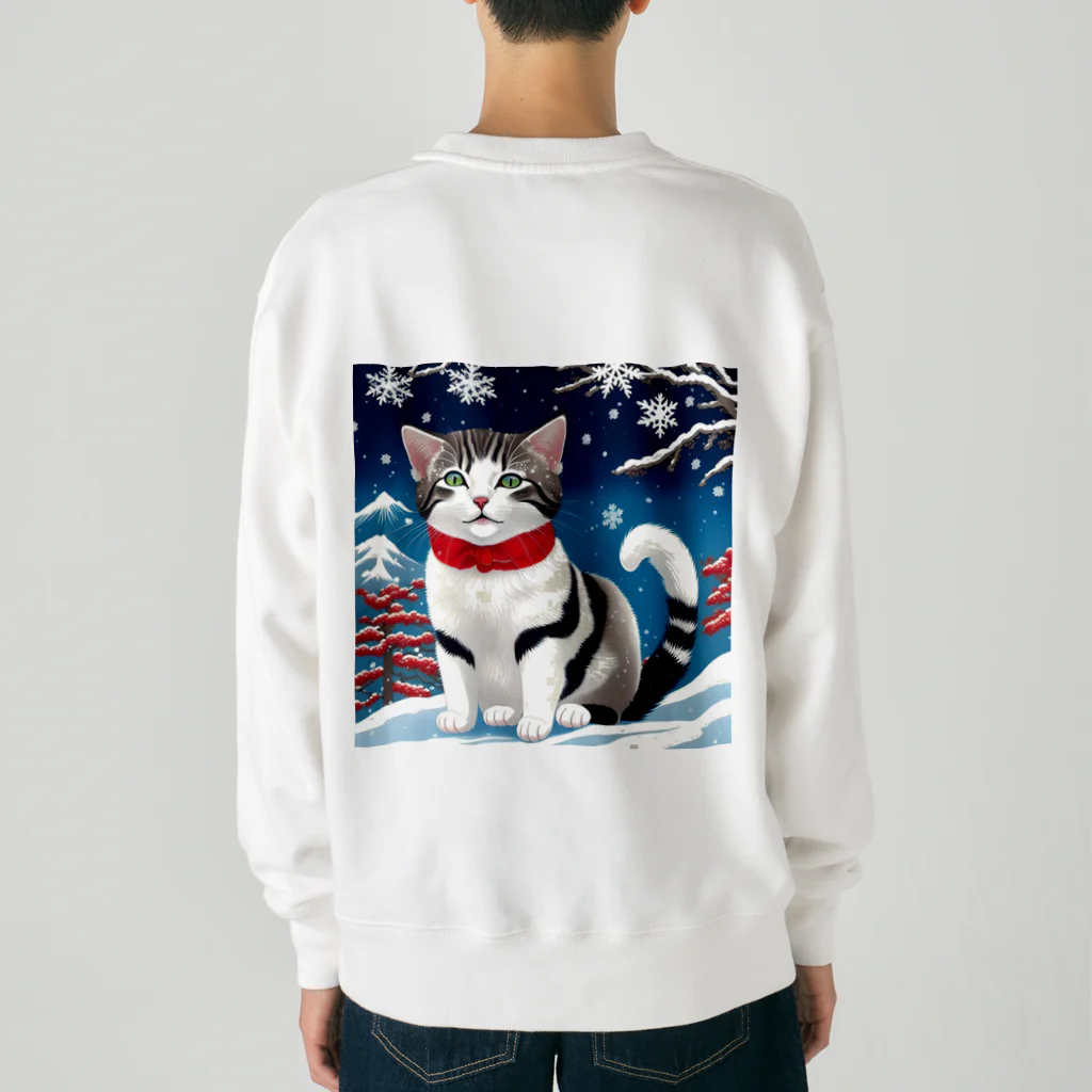 トカゲの猫浮き絵（冬） Heavyweight Crew Neck Sweatshirt