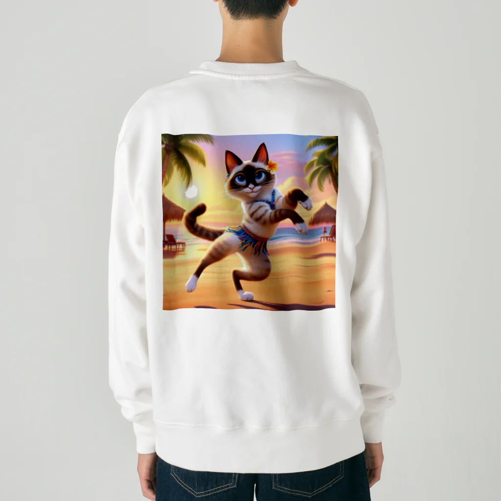 猫と紡ぐ物語のリズム感抜群！長身な白シャムネコがビーチでランバダダンス！  Heavyweight Crew Neck Sweatshirt