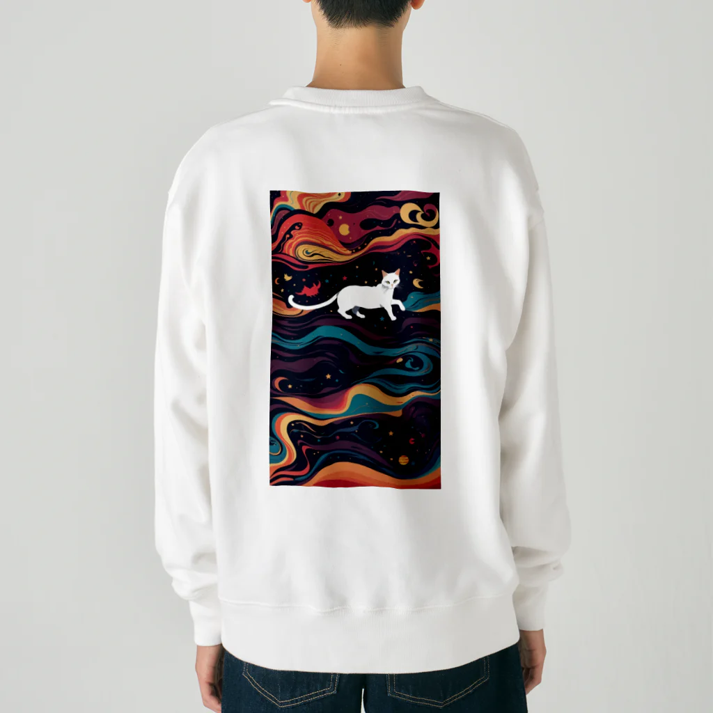 AQUAMETAVERSEの宇宙で遊んでる白猫 アメジスト 2846 Heavyweight Crew Neck Sweatshirt