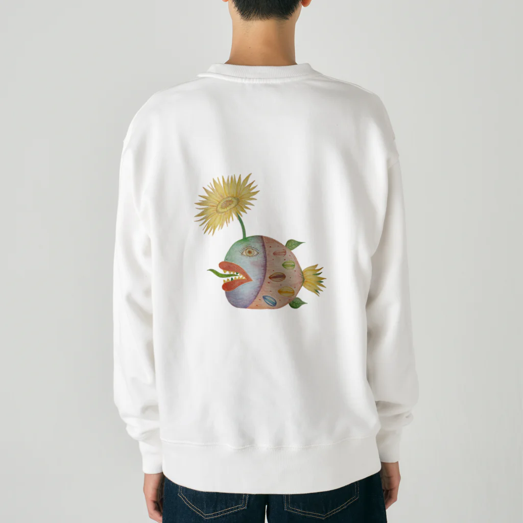 仁音-ninon-絵言葉の毒舌人面ひまわりチョウチンアンコウ Heavyweight Crew Neck Sweatshirt