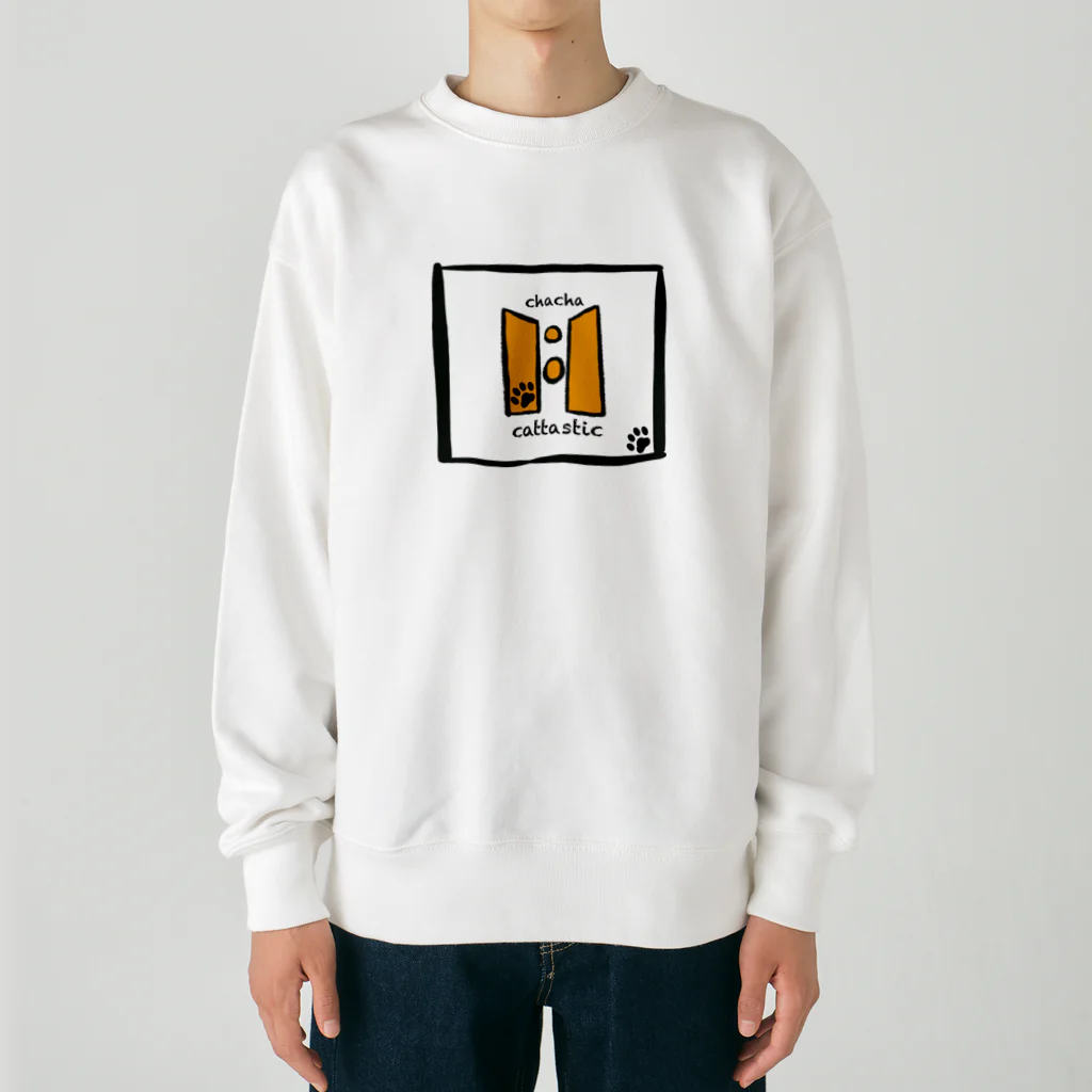 チャチャちゃんのチャチャちゃん（茶色角、擦れなし） Heavyweight Crew Neck Sweatshirt