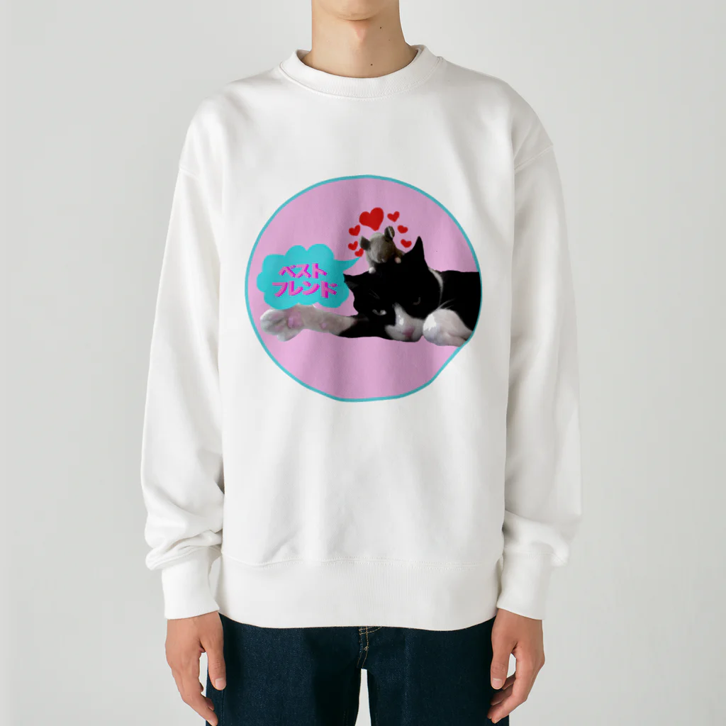 Kaeru Craftのベストフレンド ネコ丸とネズミ(丸型・ピンク) Heavyweight Crew Neck Sweatshirt