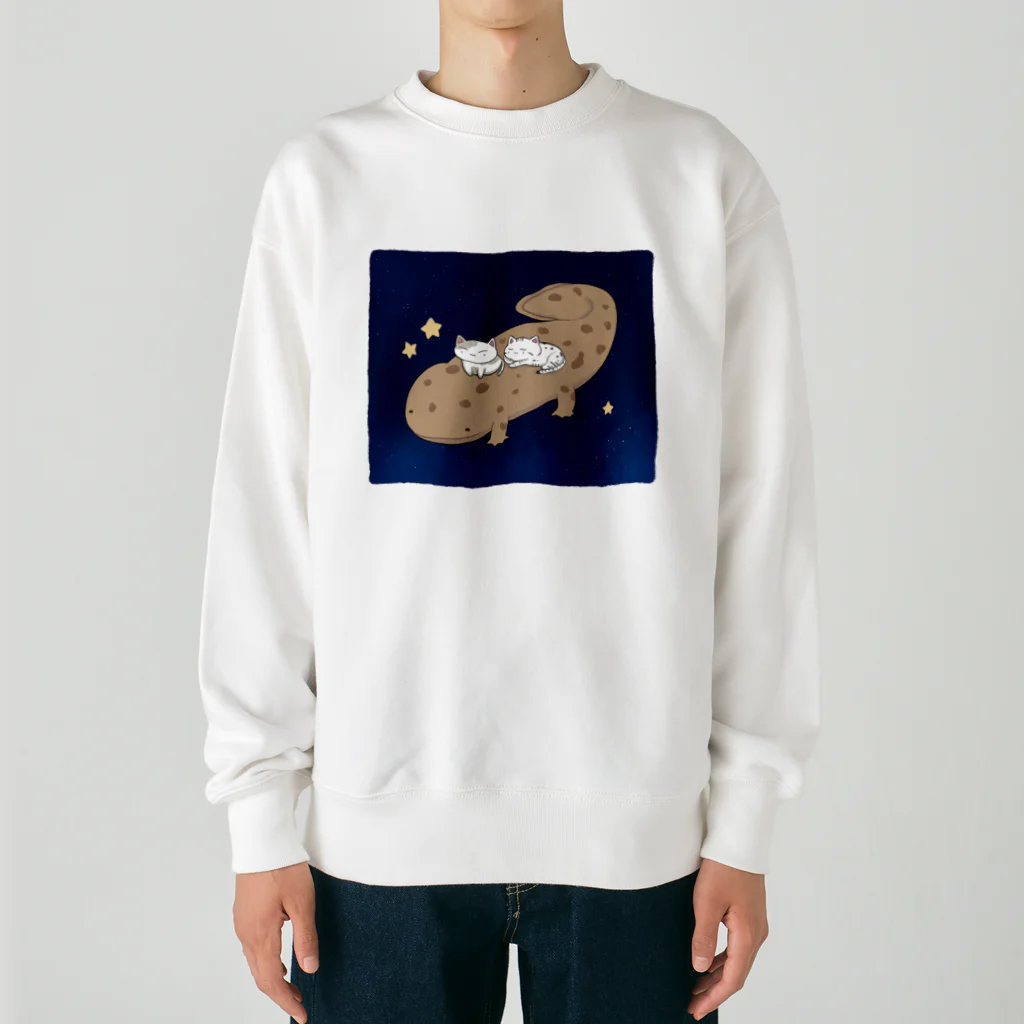 いろはにゃんこ堂のオオサンショウウオとちびにゃんず Heavyweight Crew Neck Sweatshirt