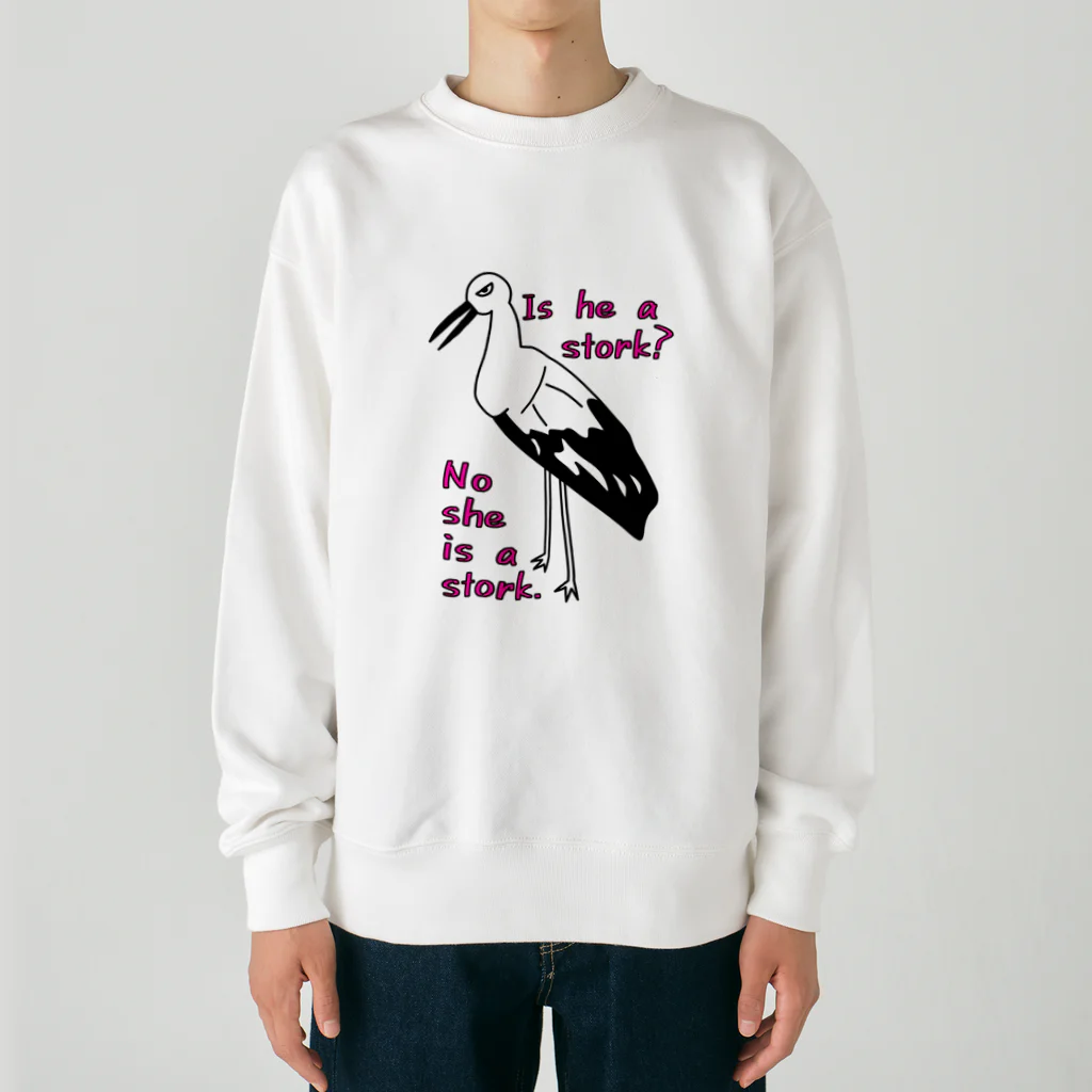 阪本。のコウノトリ（ピンク文字） Heavyweight Crew Neck Sweatshirt