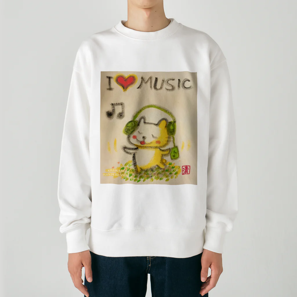 KIYOKA88WONDERLANDの音楽好きねこちゃん Music Kitty Heavyweight Crew Neck Sweatshirt