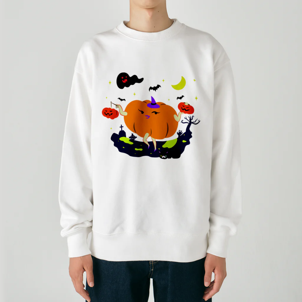 猫舌と肉球のかぼちゃの提灯をもつかぼちゃ Heavyweight Crew Neck Sweatshirt