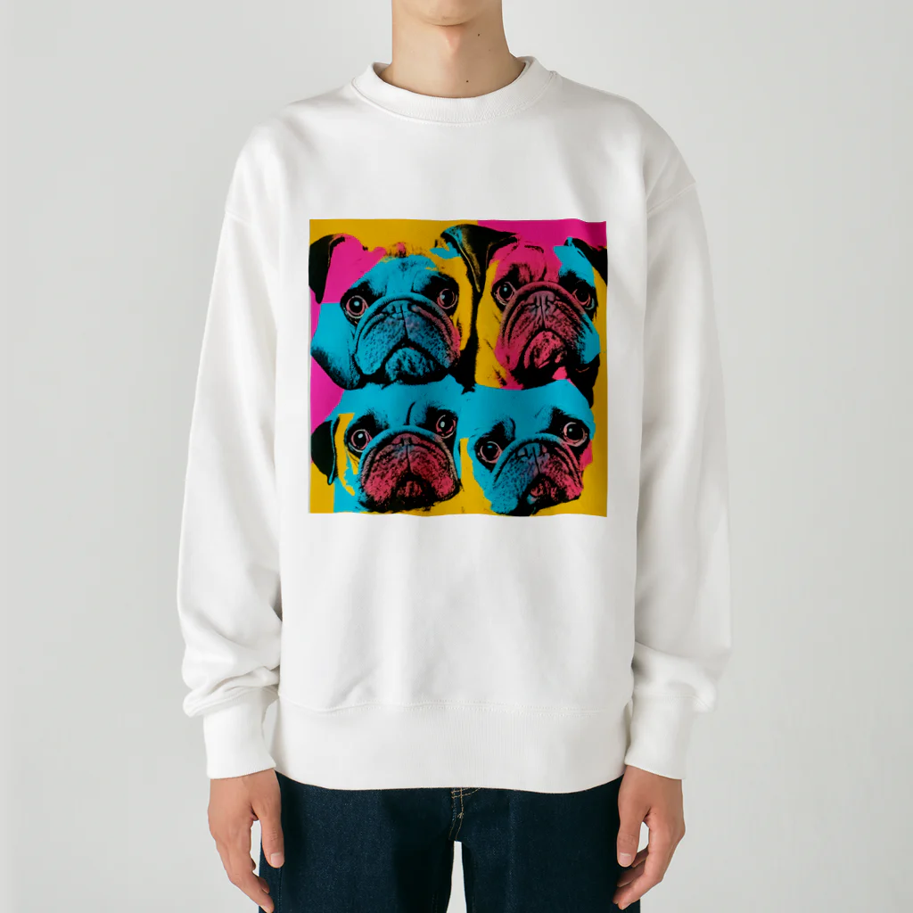 TakashiSのsurprised face pug Heavyweight Crew Neck Sweatshirt