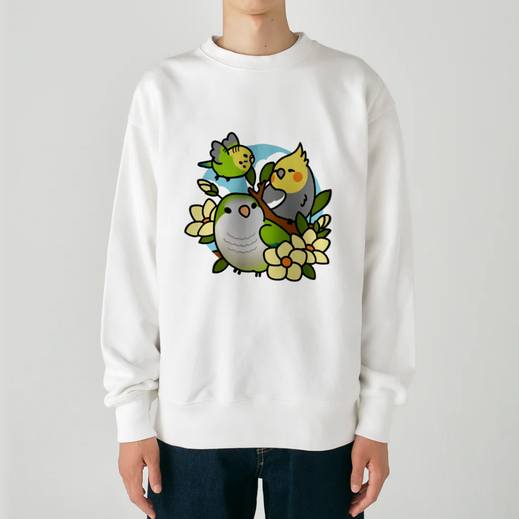 Cody the Lovebirdの仲良しインコ　セキセイインコ、オカメインコ、オキナインコ Chubby Bird Heavyweight Crew Neck Sweatshirt