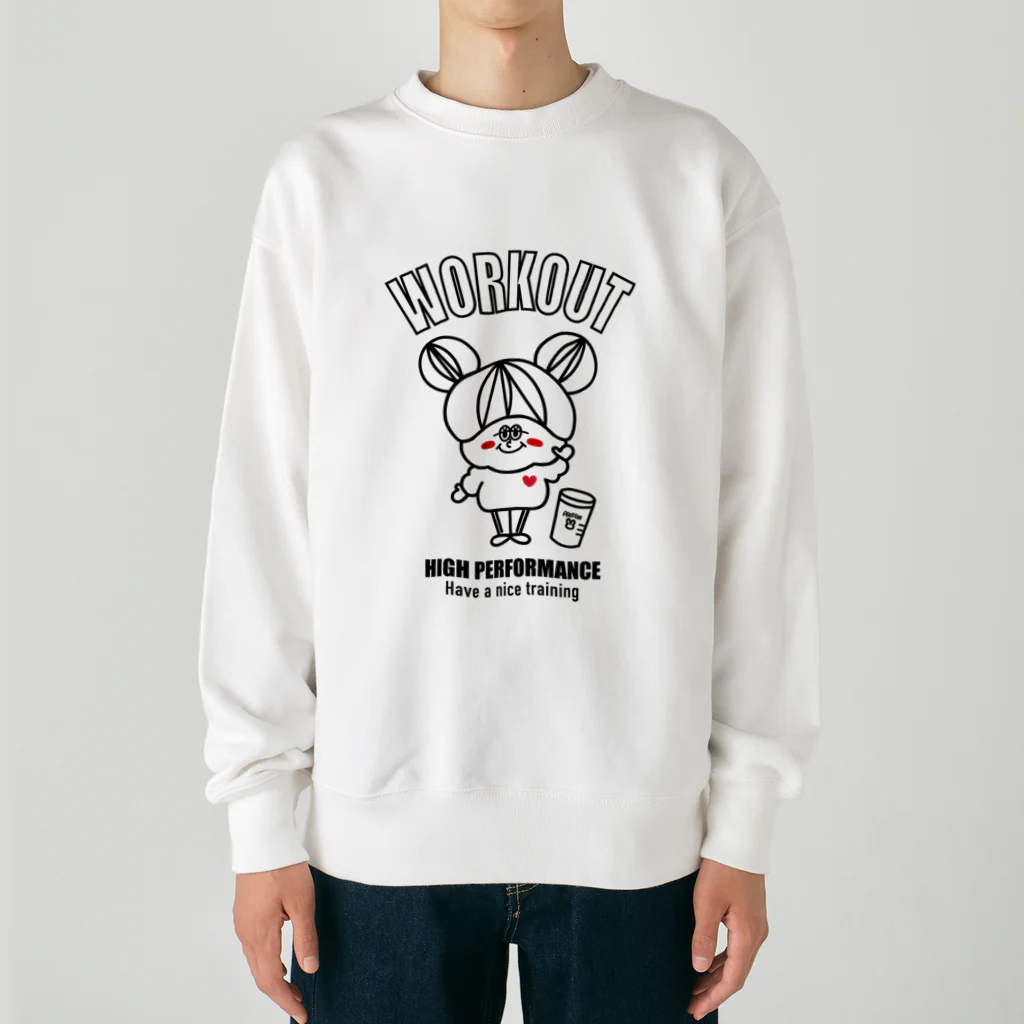 CHUBBYREW/チャビールーのスウェットガール-ワークアウト（黒） Heavyweight Crew Neck Sweatshirt