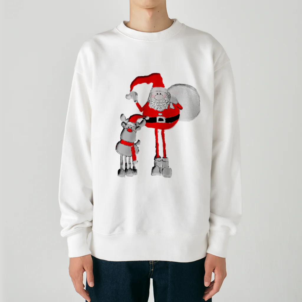 ポンコツリーナのお店のSanta＆Rudolph(モノトーン×赤) Heavyweight Crew Neck Sweatshirt