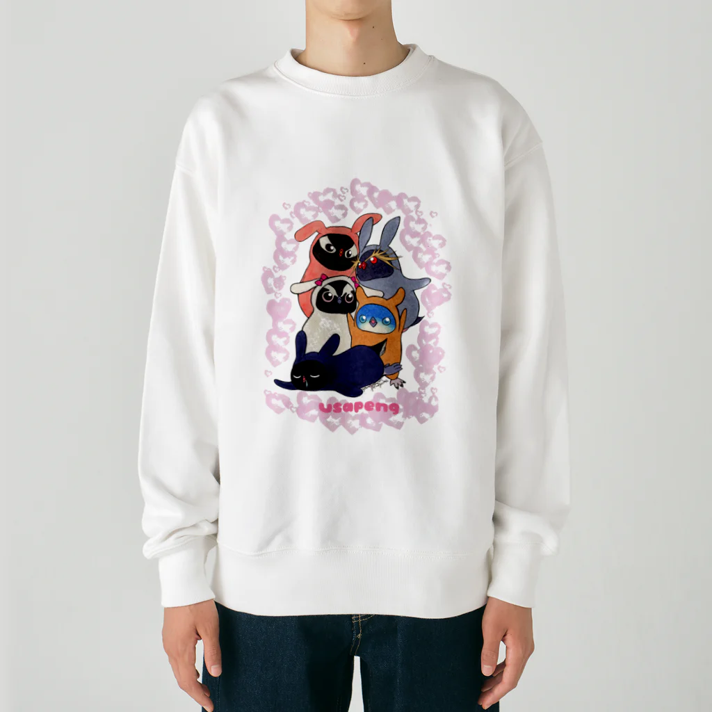 ヤママユ(ヤママユ・ペンギイナ)のうさぺん。(ハートフレーム) Heavyweight Crew Neck Sweatshirt