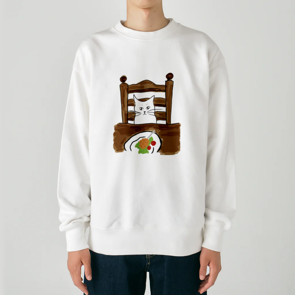 uchinanchuのチキン狙い白ねこ Heavyweight Crew Neck Sweatshirt