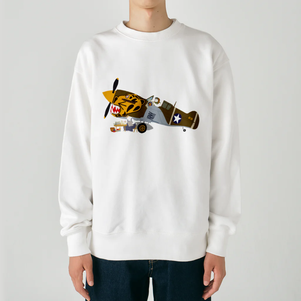 SKULL-2のノーズアートを描くすろくま。戦闘機P-40 Heavyweight Crew Neck Sweatshirt