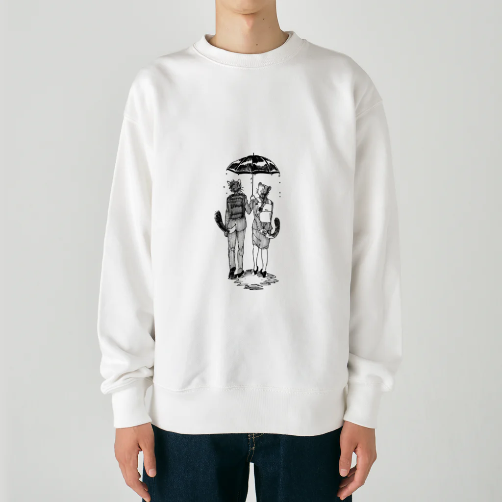 空想画学販売所のネコの相合い傘 Heavyweight Crew Neck Sweatshirt