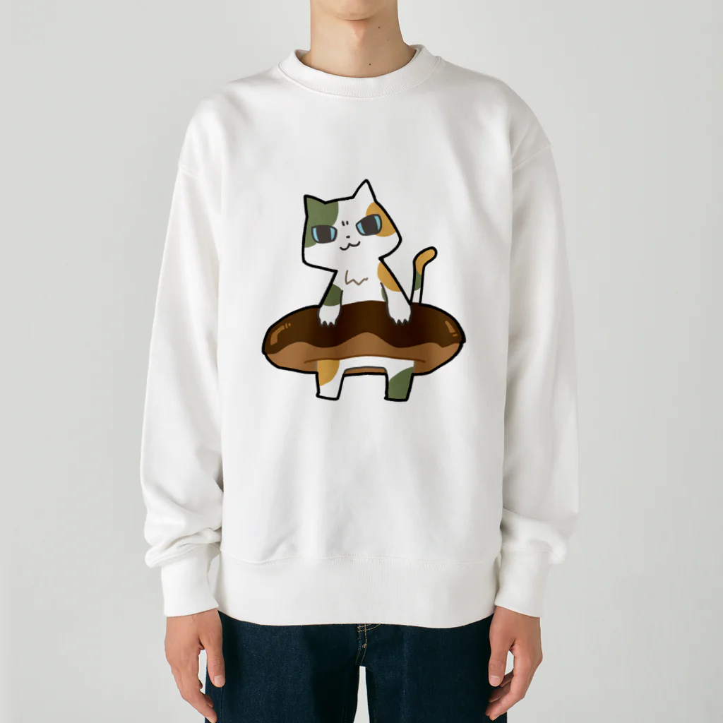 うさやのドーナツをゲットしてご満悦の猫 Heavyweight Crew Neck Sweatshirt