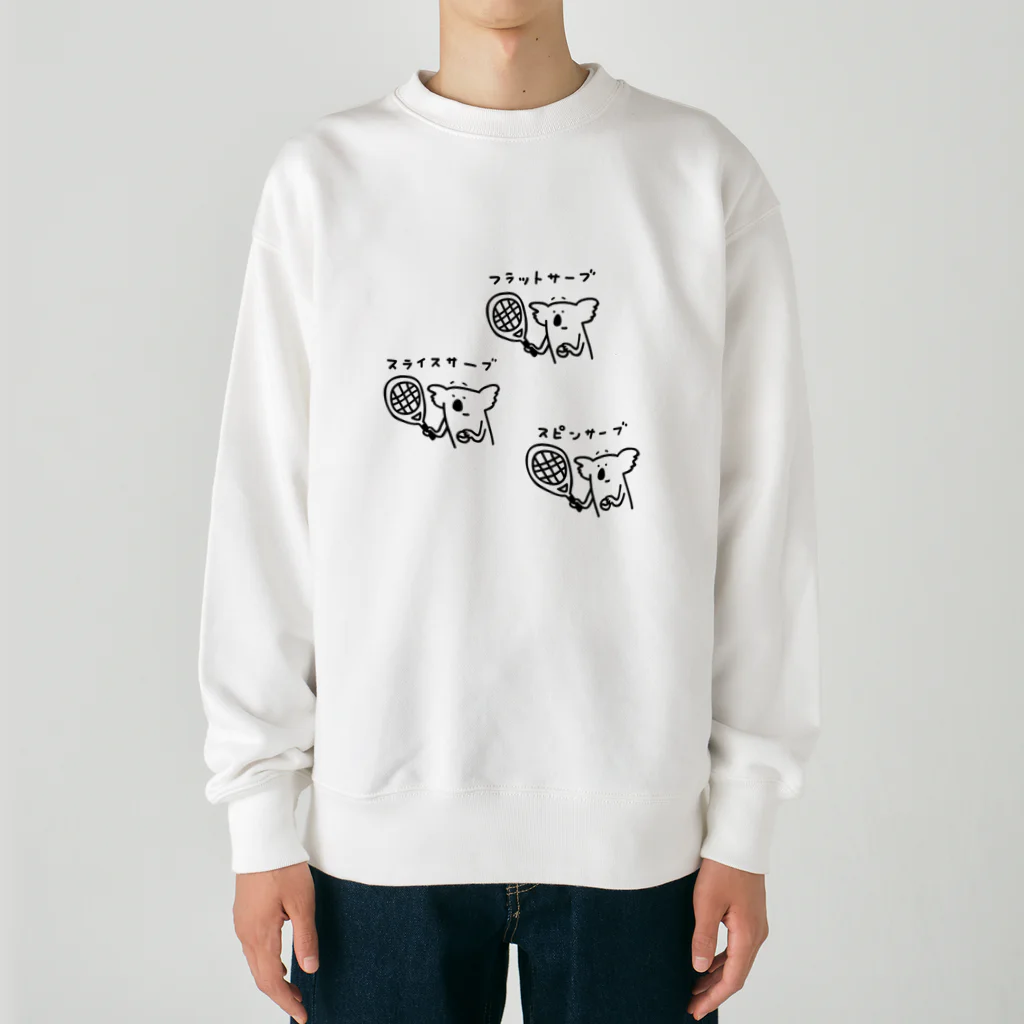 PokuStarのテニス　コアラとサーブ3種 Heavyweight Crew Neck Sweatshirt