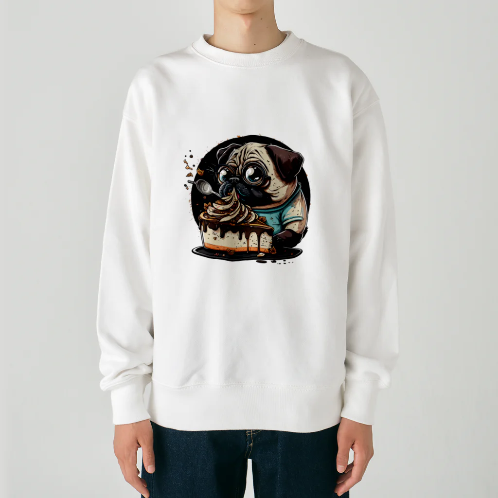 doggoodsのおいしいケーキを食べるかわいいパグ Heavyweight Crew Neck Sweatshirt