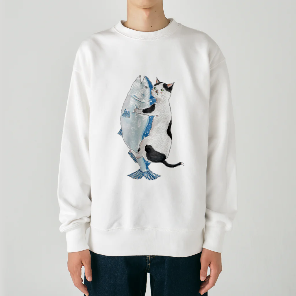 トコロコムギの秋鮭にゃんこ Heavyweight Crew Neck Sweatshirt