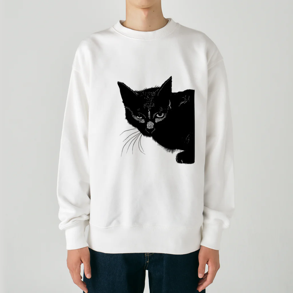 小鳥と映画館のカッコよく覗きに来た黒猫 Heavyweight Crew Neck Sweatshirt