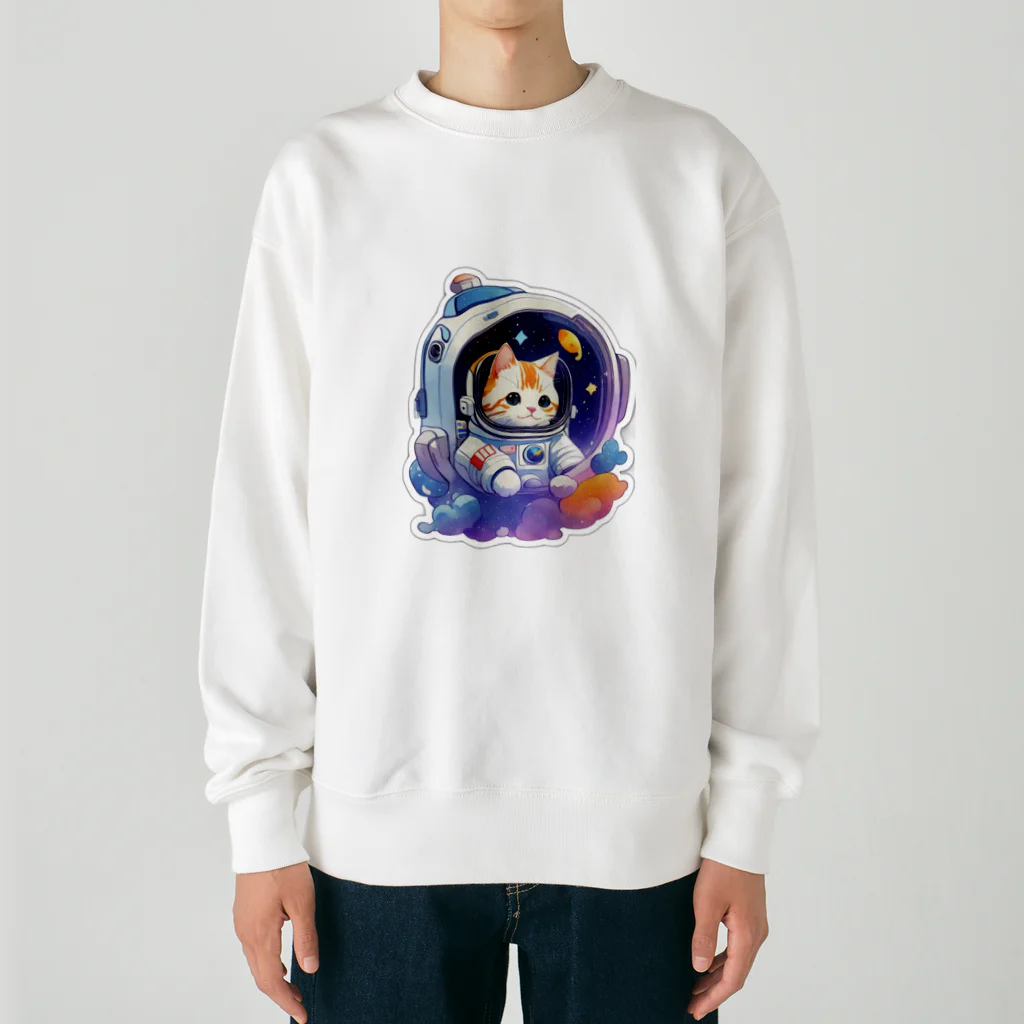 dolphineのとっても可愛いネコの宇宙飛行士 Heavyweight Crew Neck Sweatshirt