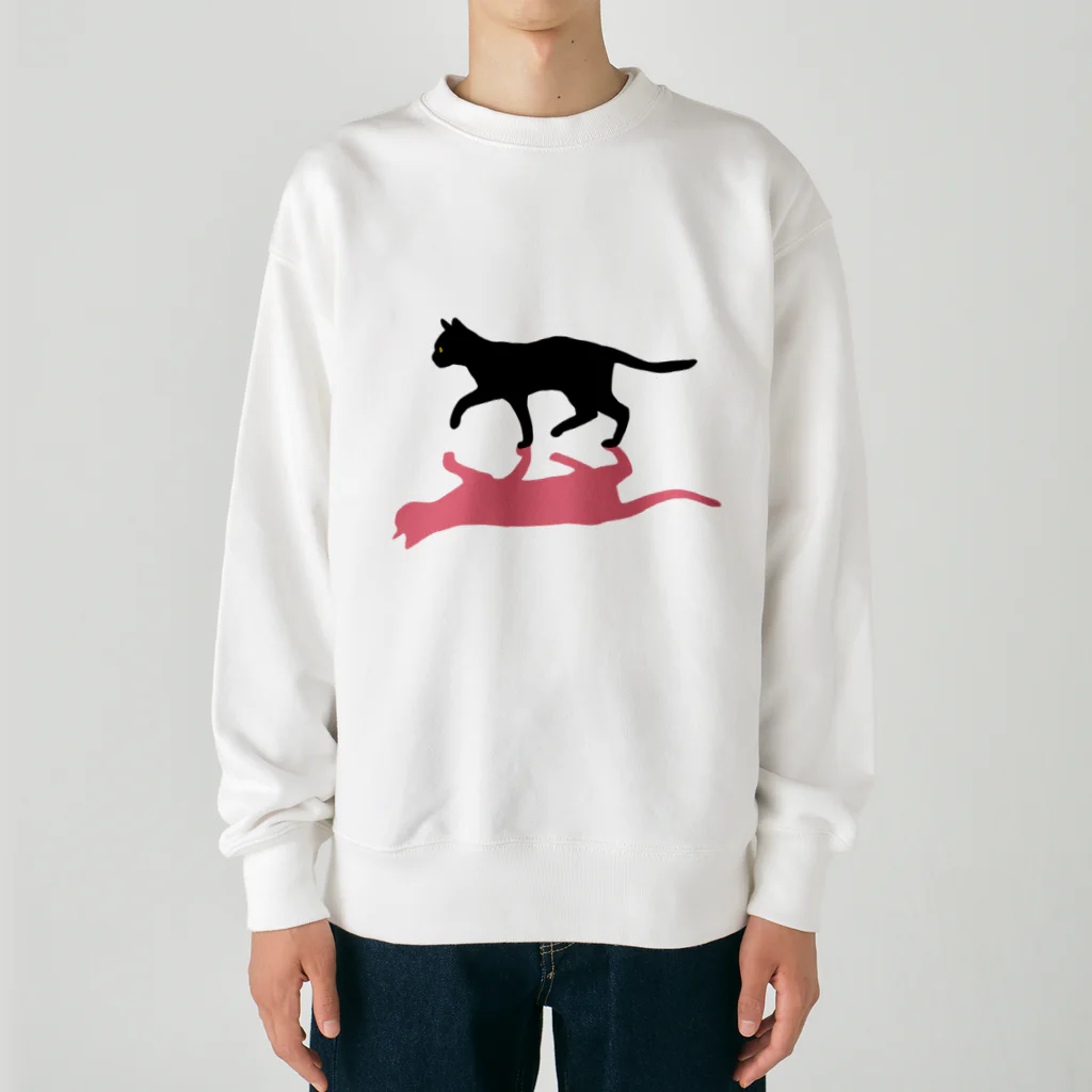 小鳥と映画館の黒猫と影　ピンク Heavyweight Crew Neck Sweatshirt