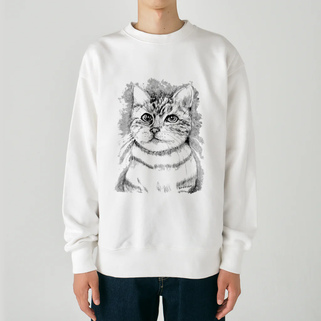 greetenのアート猫　モノクロ　 Heavyweight Crew Neck Sweatshirt