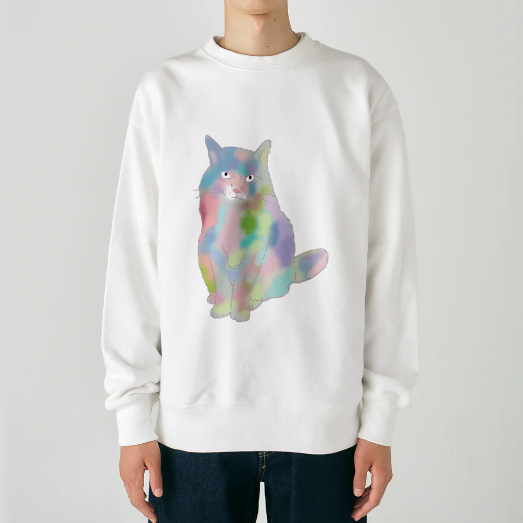 小鳥と映画館のユニコーンカラーの猫 Heavyweight Crew Neck Sweatshirt