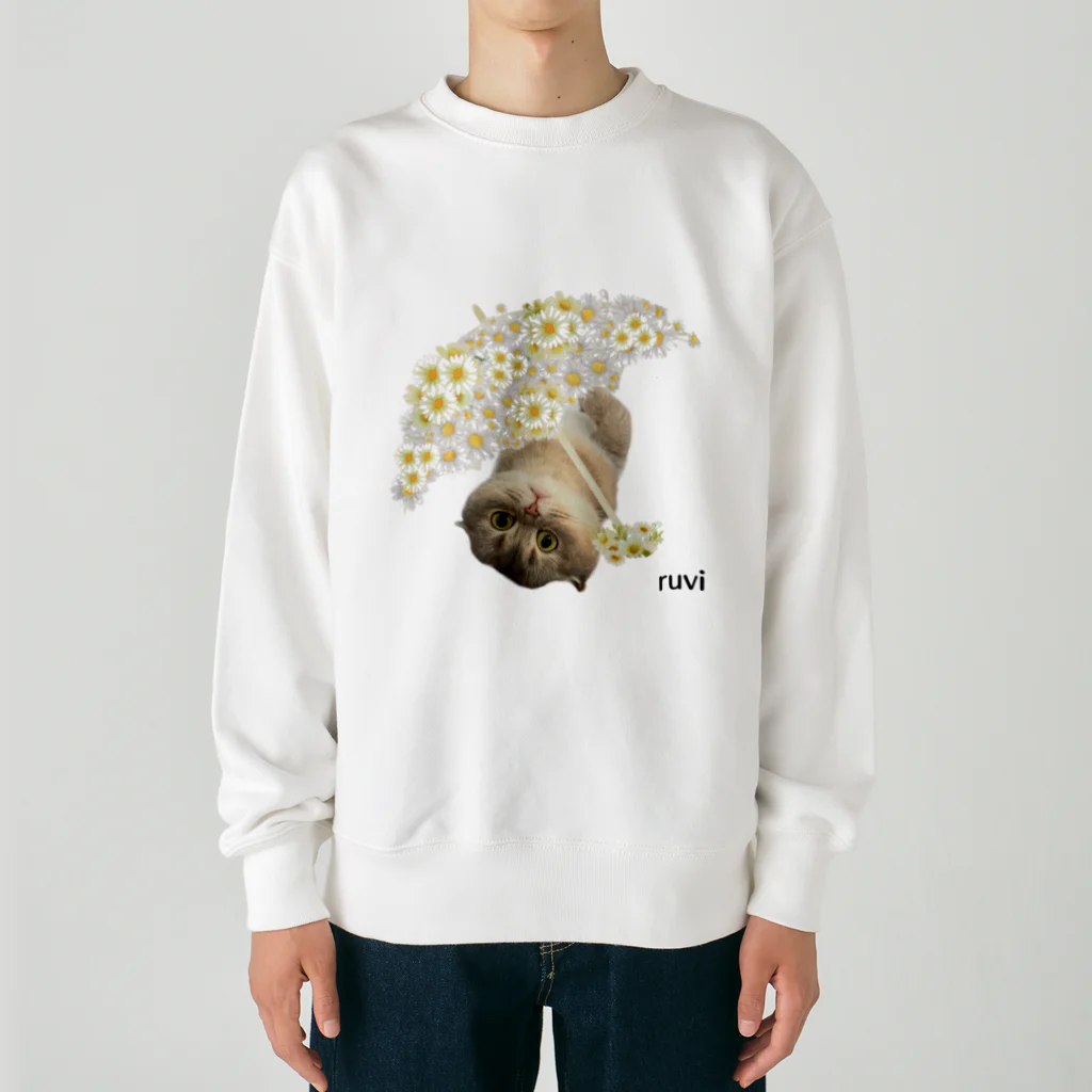 ゆきリンアート【保護猫活動 支援】の花傘ーるびちゃん Heavyweight Crew Neck Sweatshirt