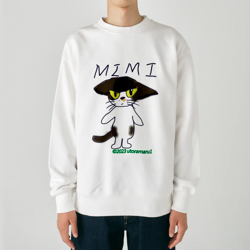 宇寅。のイカ耳にゃんこ Heavyweight Crew Neck Sweatshirt