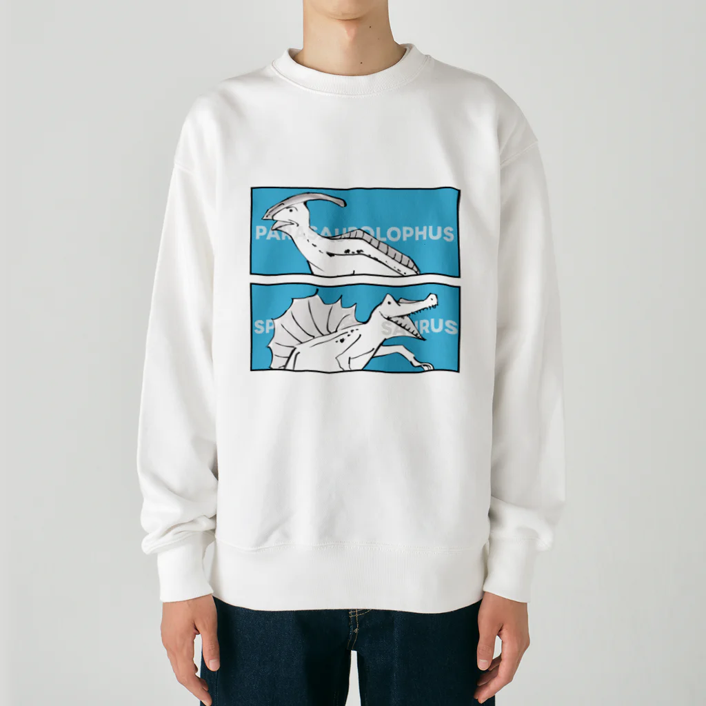 彩葉-IROHA-の戯画ザウルス(パラサウロロフス・スピノサウルス) Heavyweight Crew Neck Sweatshirt