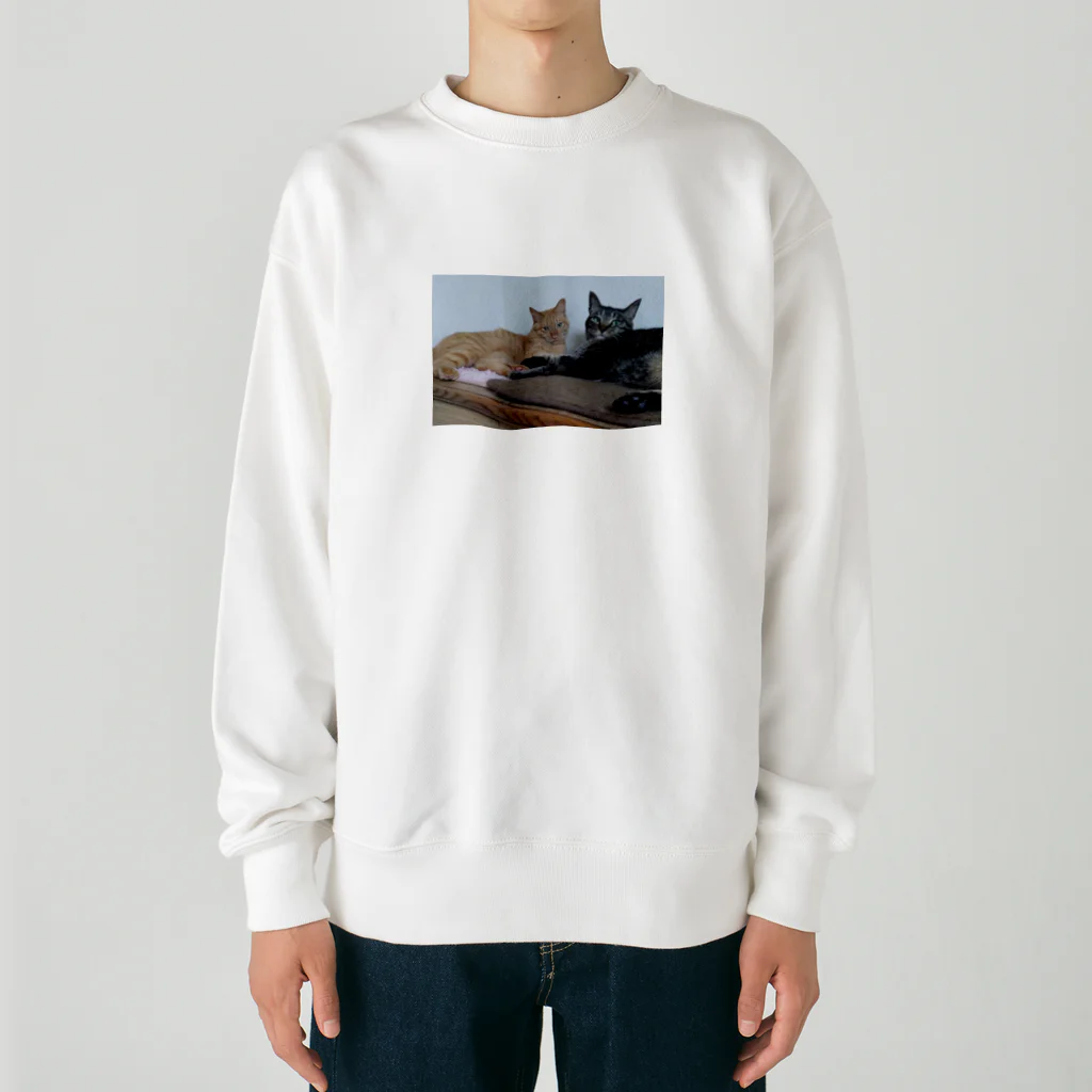 しろねこまるの茶トラのちゃちゃとキジのつぶちゃん Heavyweight Crew Neck Sweatshirt