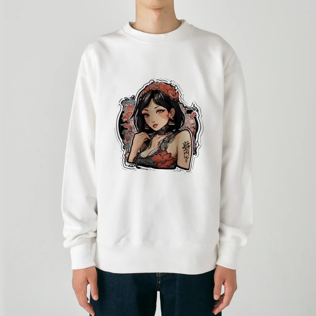 streetsnapの可愛いタトゥーだらけの女性、片面プリントスウェット、期間限定 Heavyweight Crew Neck Sweatshirt