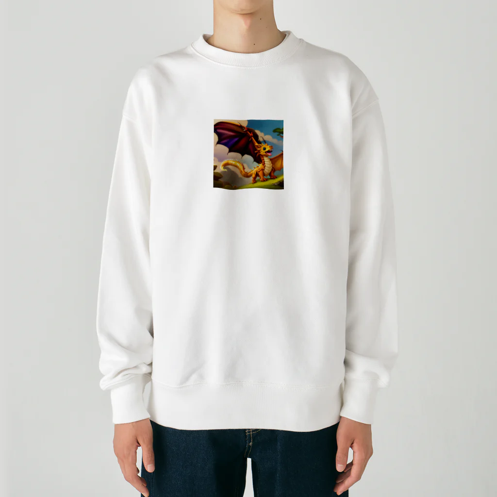 幸せアートワールドの可愛い龍のイラストグッズ Heavyweight Crew Neck Sweatshirt