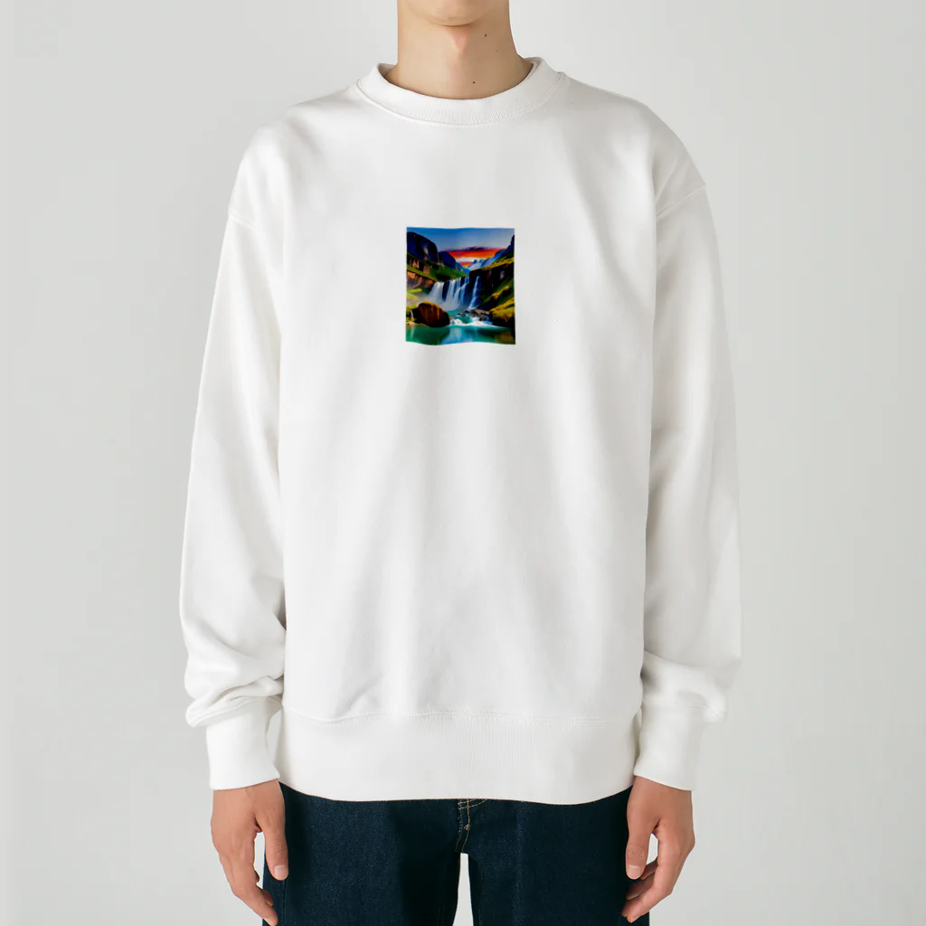 rokuryuuの夜明けの滝と山々の美しい自然風景 Heavyweight Crew Neck Sweatshirt