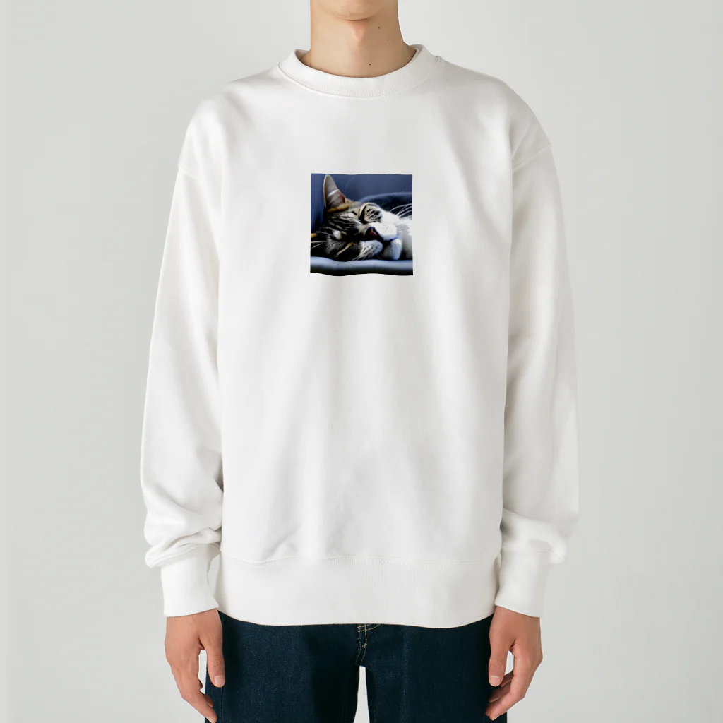 HYUGOの寝顔ドアップのキュートな猫 Heavyweight Crew Neck Sweatshirt