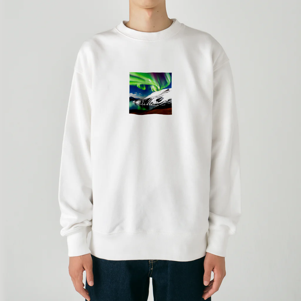 むめみの可愛いアイテムショップ⭐︎の北欧調の自然とオーロラのある景色 Heavyweight Crew Neck Sweatshirt