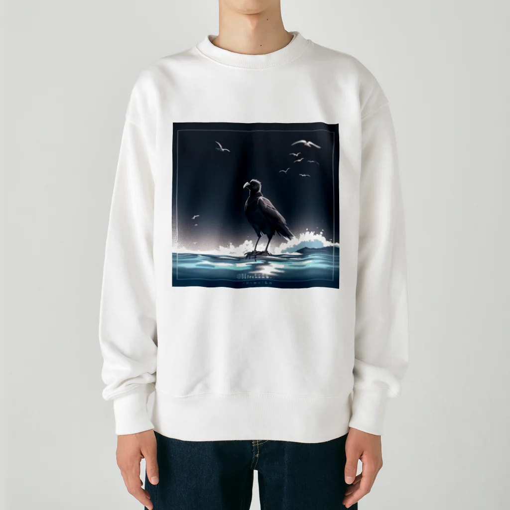 kota.の水面のカラス Heavyweight Crew Neck Sweatshirt