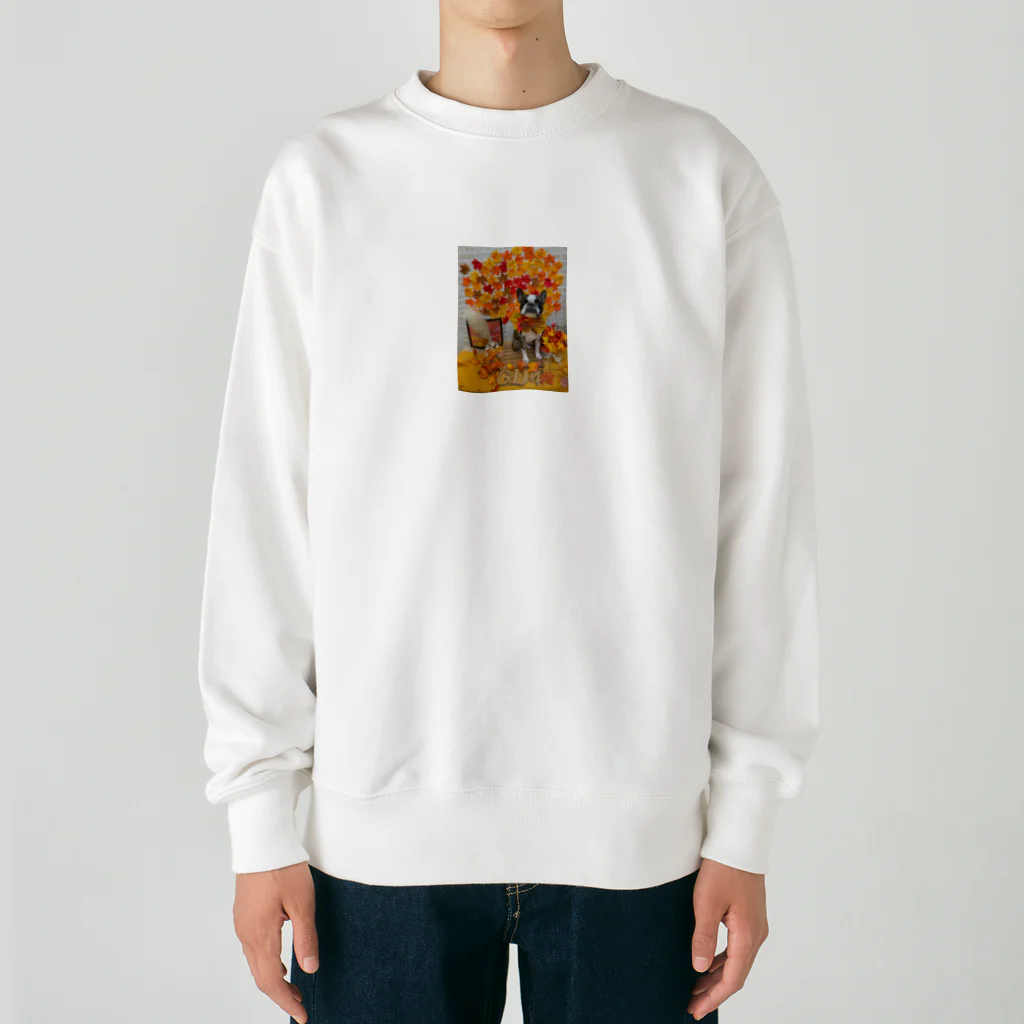 ボステリの秋　ボストンテリアジョー君　ウィンク Heavyweight Crew Neck Sweatshirt