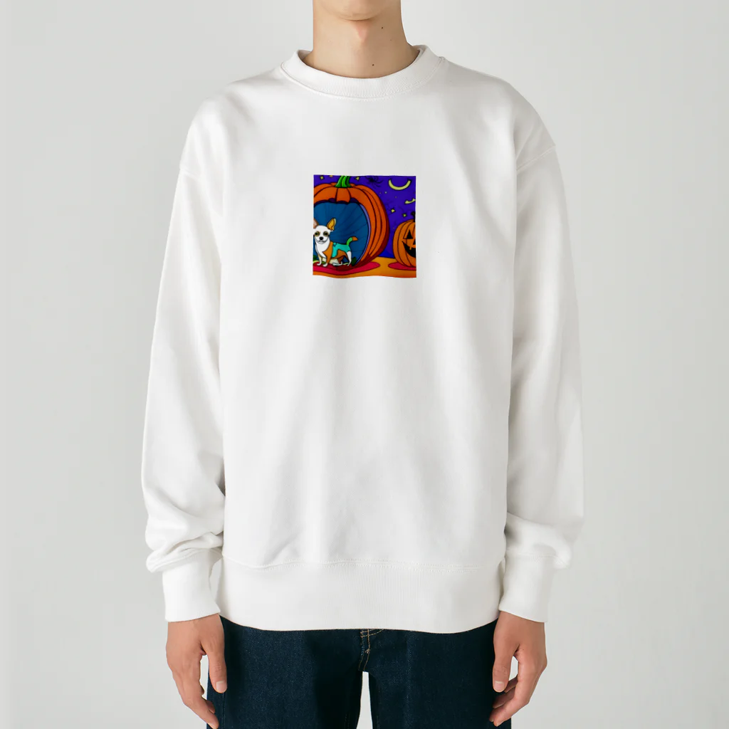 チワワ愛好家ショップのカボチャの秘密！中にはチワワが隠れている Heavyweight Crew Neck Sweatshirt