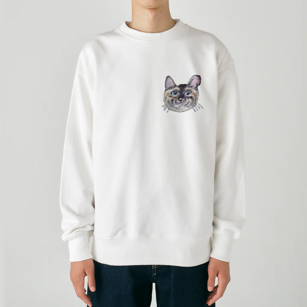 れいにゃん堂&れいにゃあ～と😺のチョークアートの見上げるサビ猫 Heavyweight Crew Neck Sweatshirt