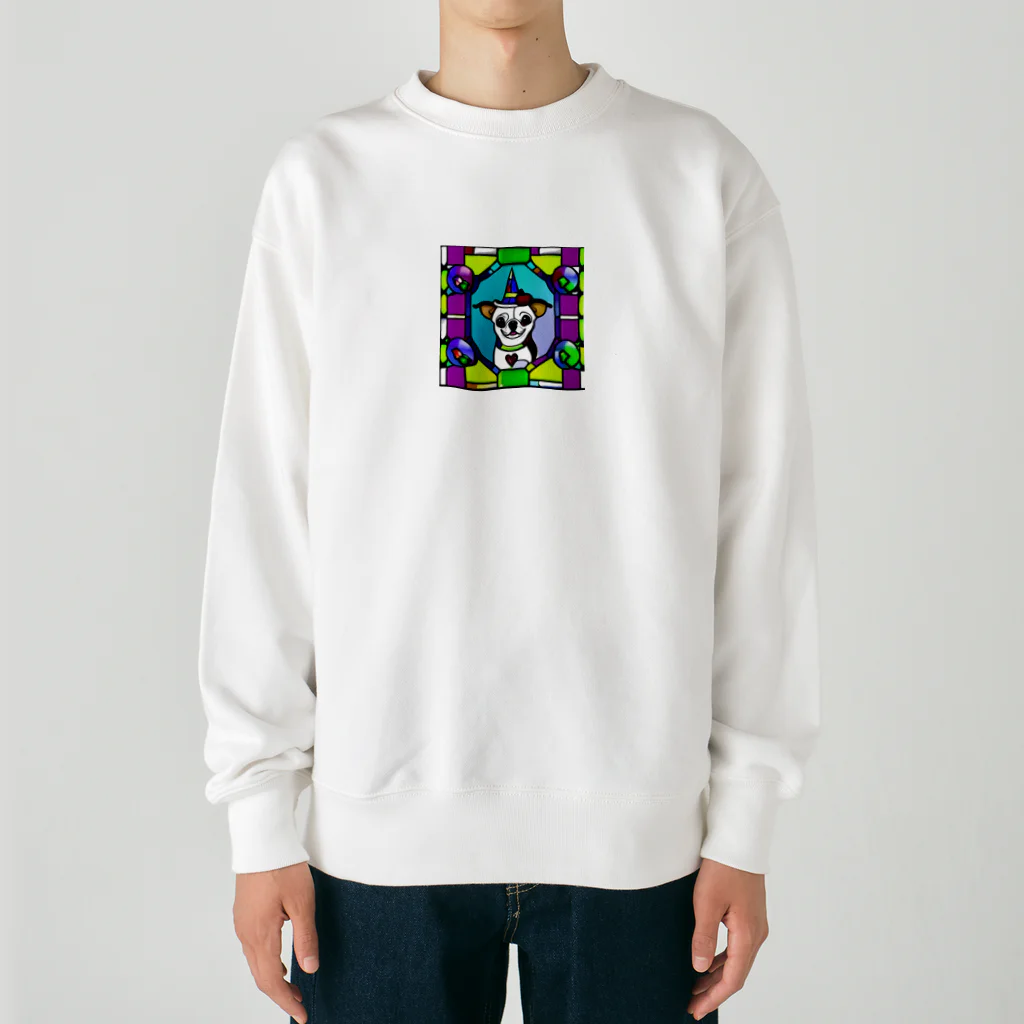 チワワ愛好家ショップのステンドグラスアートの中で息づくチワワの可愛さ Heavyweight Crew Neck Sweatshirt