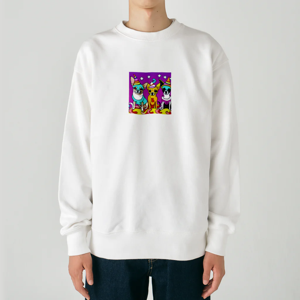 チワワ愛好家ショップのかぼちゃ大騒動！ハロウィン・チワワトリオの楽しいパーティー Heavyweight Crew Neck Sweatshirt