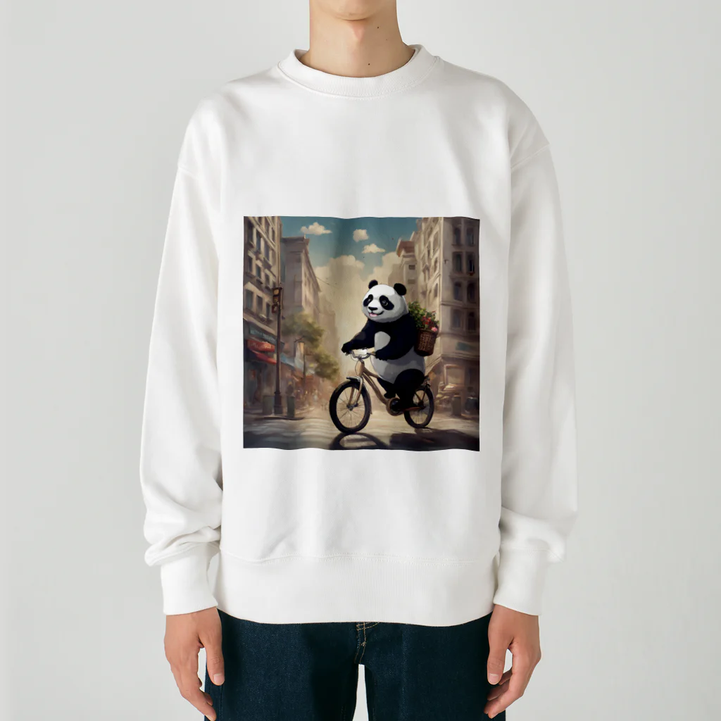 ルノルノの自転車でお買い物パンダくん Heavyweight Crew Neck Sweatshirt