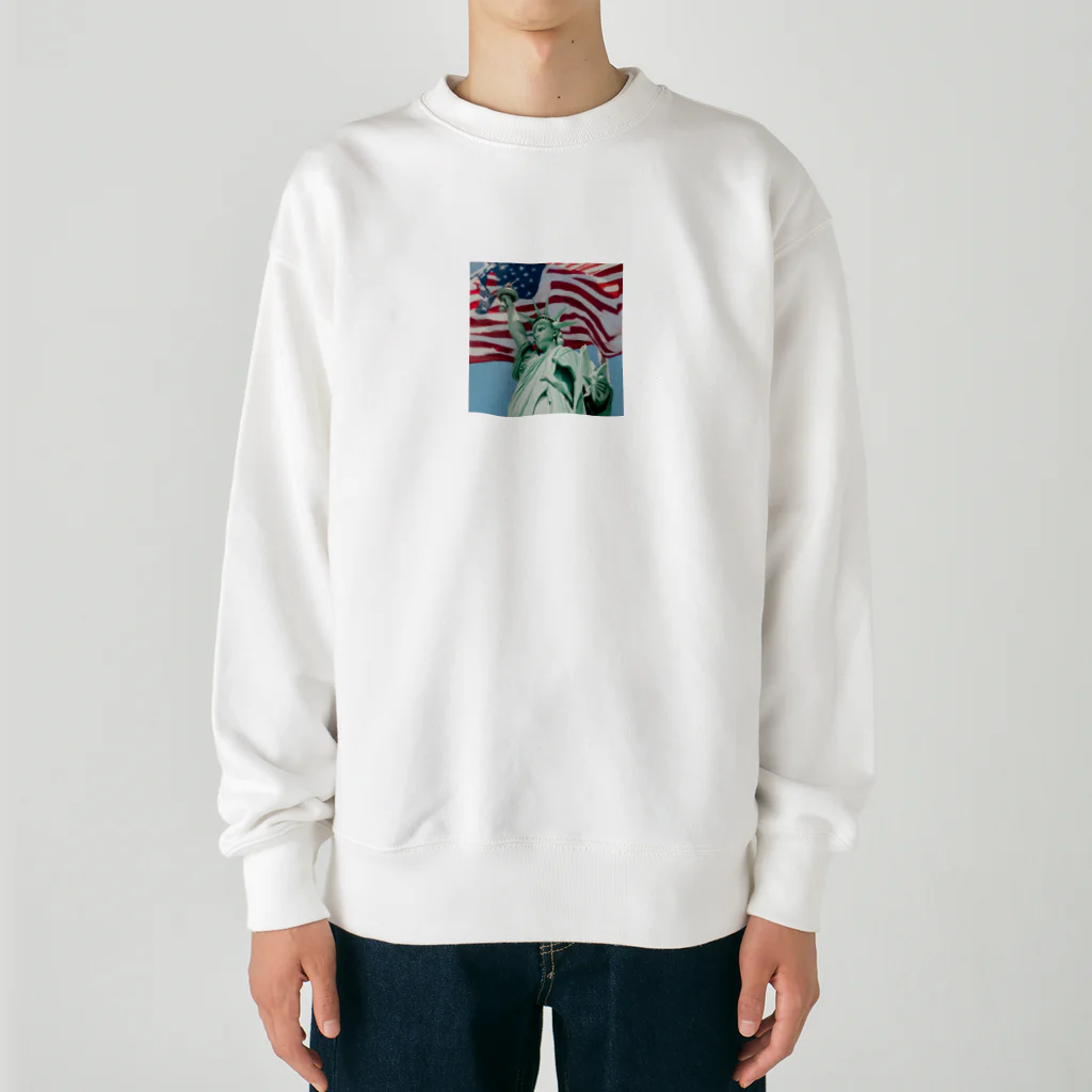 SK8461の自由の女神とアメリカ国旗 Heavyweight Crew Neck Sweatshirt